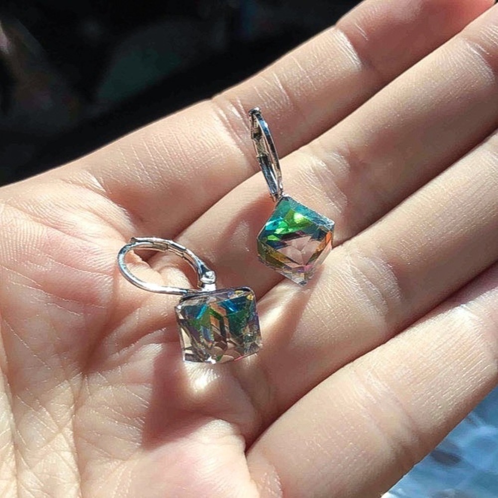 Any 4/$25! Silver Lever Back Multi-Color Crystal Cube Earrings - Picture 5 of 8